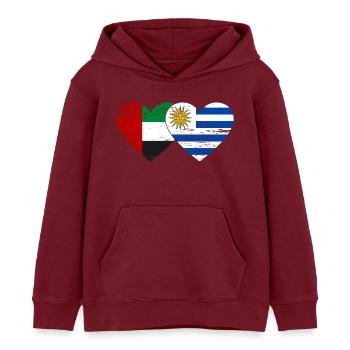 Vereinigte Arabische Emirate Uruguay Flagge Herz - Kinder Organic Hoodie Mini Cruiser von Stanley/Stella - Burgunderrot - Vorne - AI Model Kid Female (0cm)
