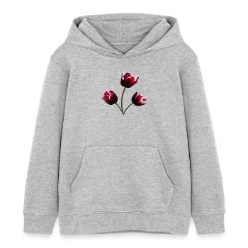 Tulipes bordeaux tulipe - Sweat à capuche enfant bio Stanley/Stella - gris chiné - Devant - AI Model Kid Female (0cm)