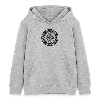 Fleurs géométriques Mandala Forme de motif rond - Sweat à capuche enfant bio Stanley/Stella - gris chiné - Devant - AI Model Kid Female (0cm)