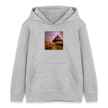 Mont Saint Michel, France - Sweat à capuche enfant bio Stanley/Stella - gris chiné - Devant - AI Model Kid Female (0cm)