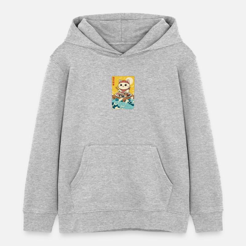 Sushi chat kawaï - Sweat à capuche enfant bio Stanley/Stella - gris chiné