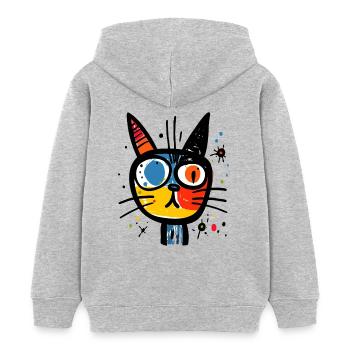 Résumé : Le chat fou et ordinaire - Sweat à capuche enfant bio Stanley/Stella - gris chiné - Dos - AI Model Kid Female (0cm)