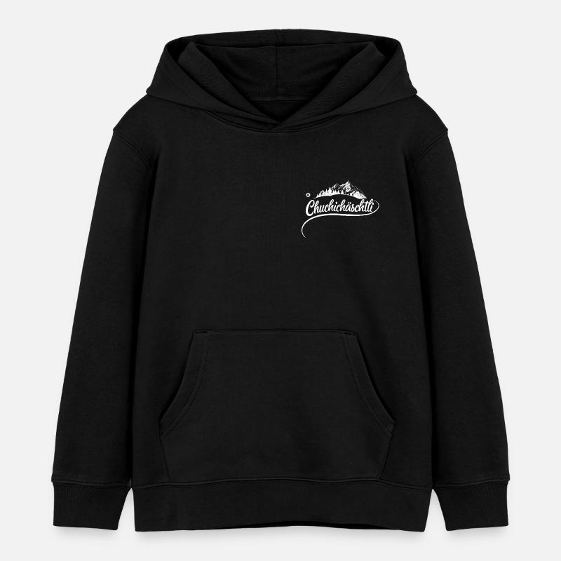 Chuchichäschtli - terme culte suisse - Sweat à capuche enfant bio Stanley/Stella - noir