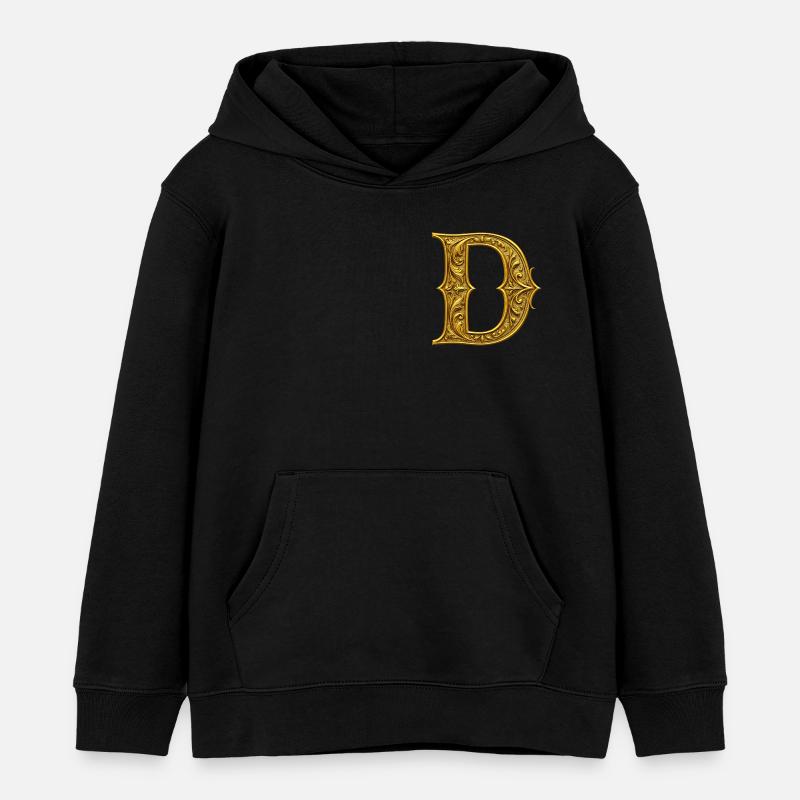 Initiale D Dorée Ornementale - Sweat à capuche enfant bio Stanley/Stella - noir