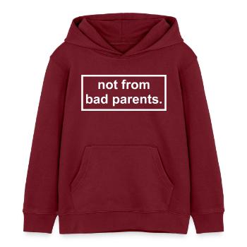not from bad parents - Kids Organic Hoodie by Stanley/Stella - burgundy - Front - AI Model Kid Female (0cm)