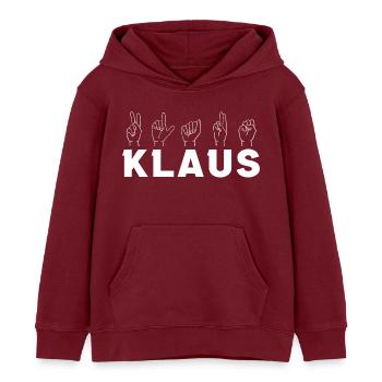 Sign Language Klaus - Kids Organic Hoodie by Stanley/Stella - burgundy - Front - AI Model Kid Female (0cm)