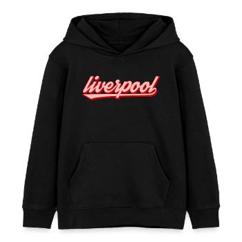 Liverpool Schriftzug Rot Grafik Beschreibung: Gesc - Kinder Organic Hoodie Mini Cruiser von Stanley/Stella - Schwarz - Vorne - AI Model Kid Male (0cm)