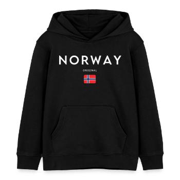 Norsk flagg, norsk stolthet - Hettegenser barn økologisk Stanley/Stella - svart - Foran - AI Model Kid Male (0cm)