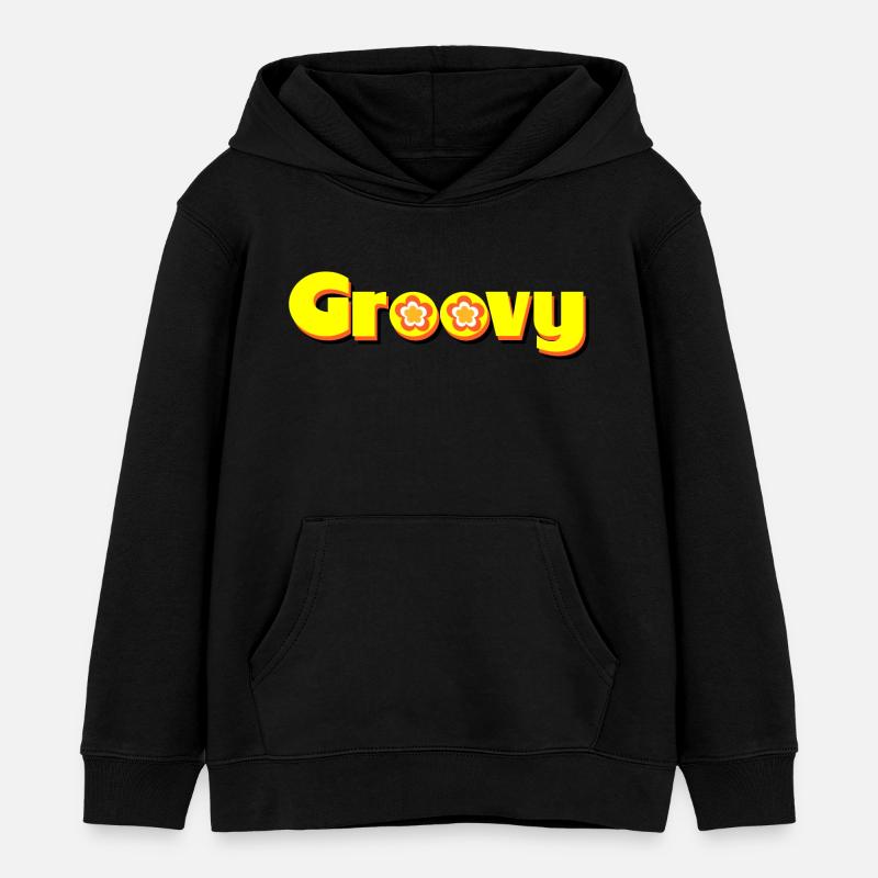 Groovy des années 70 fleur fleur - Sweat à capuche enfant bio Stanley/Stella - noir