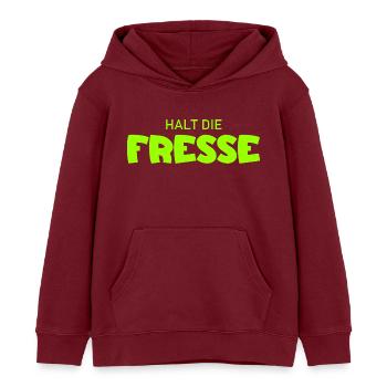 Halt die Fresse - Cooler Spruch - Kinder Organic Hoodie Mini Cruiser von Stanley/Stella - Burgunderrot - Vorne - AI Model Kid Female (0cm)