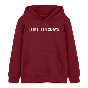 I Like Tuesdays Minimalist Weekday Vibes - Kids Organic Hoodie by Stanley/Stella - burgundy - Front - AI Model Kid Female (0cm)