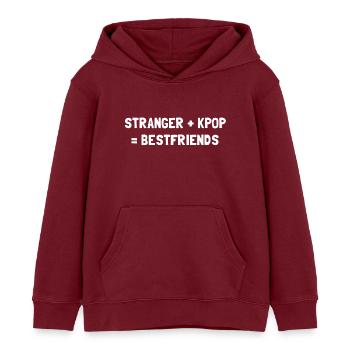 STRANGER PLUS KPOP EQUALS BESTFRIENDS - Kids Organic Hoodie by Stanley/Stella - burgundy - Front - AI Model Kid Female (0cm)