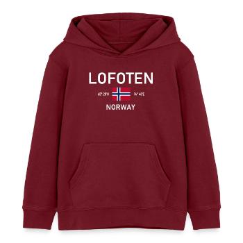 Lofoten - Norwegen - Koordinaten - Flagge - Kinder Organic Hoodie Mini Cruiser von Stanley/Stella - Burgunderrot - Vorne - AI Model Kid Female (0cm)