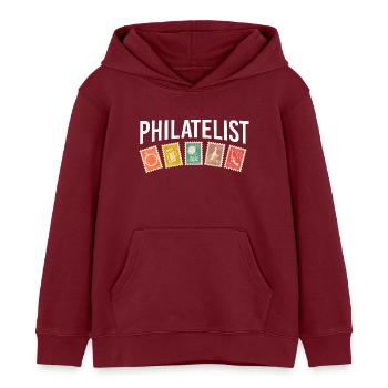 Stamp Collection Philatelist Stamps - Kids Organic Hoodie by Stanley/Stella - burgundy - Front - AI Model Kid Female (0cm)