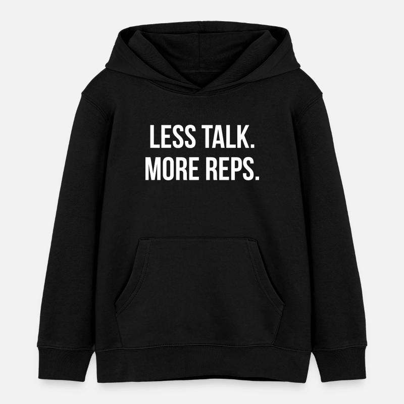 MOINS DE PAROLES. PLUS DE REPS. | Greyline Officiel - Sweat à capuche enfant bio Stanley/Stella - noir