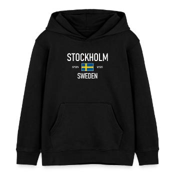 Stockholm - Suède - Sverige Coordonnées du drapeau - Sweat à capuche enfant bio Stanley/Stella - noir - Devant - AI Model Kid Male (0cm)