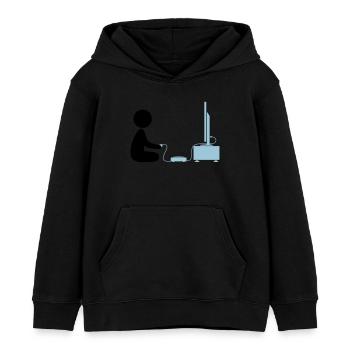 Ein Junge spielt mit seiner Spiele-Konsole - Kinder Organic Hoodie Mini Cruiser von Stanley/Stella - Schwarz - Vorne - AI Model Kid Male (0cm)