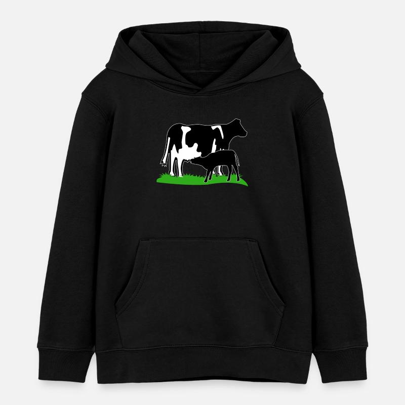 vache et veau noir - Sweat à capuche enfant bio Stanley/Stella - noir