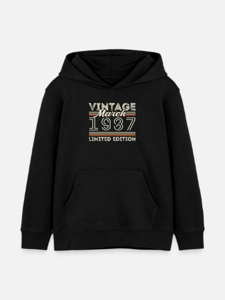 March 1987 Vintage 1987 Birthday Gift March - Kids Organic Hoodie by Stanley/Stella - black