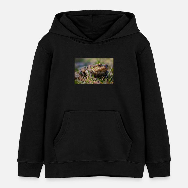 Gros plan d’un crapaud terrestre - Affiche - Sweat à capuche enfant bio Stanley/Stella - noir