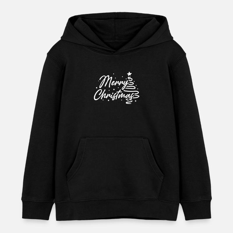 Merry Christmas Script Tree - Kids Organic Hoodie by Stanley/Stella - black