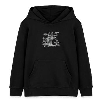 Cat Drums Batteur Musicien Art Vintage - Sweat à capuche enfant bio Stanley/Stella - noir - Devant - AI Model Kid Male (0cm)
