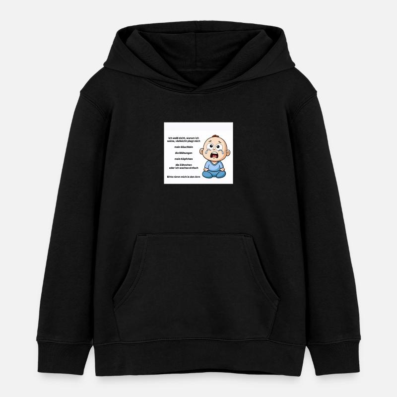 Illustration émotionnelle de bébé pleurant - Sweat à capuche enfant bio Stanley/Stella - noir