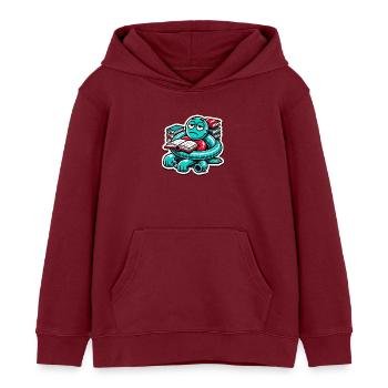 Exhausted Book Lover Cartoon Design - Kids Organic Hoodie by Stanley/Stella - burgundy - Front - AI Model Kid Female (0cm)