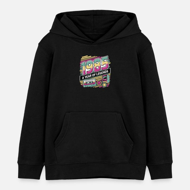 1985 Une année de légendes - Sweat à capuche enfant bio Stanley/Stella - noir