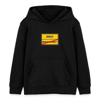 Censure - Liberté d’expression - Sweat à capuche enfant bio Stanley/Stella - noir - Devant - AI Model Kid Male (0cm)