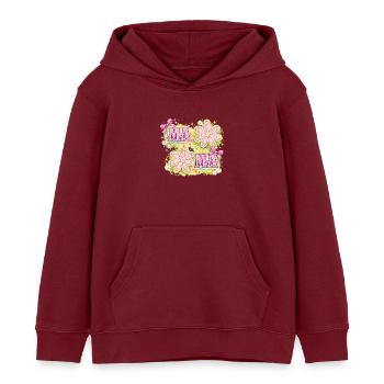 MAMA Fleurs Magiques et Nœuds Roses | Rétro Chic - Sweat à capuche enfant bio Stanley/Stella - bordeaux - Devant - AI Model Kid Female (0cm)