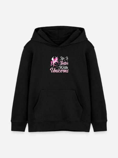 La vie est meilleure avec des licornes - Sweat à capuche enfant bio Stanley/Stella - noir