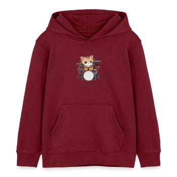Schlagzeug Katze Musiker Drummer - Kinder Organic Hoodie Mini Cruiser von Stanley/Stella - Burgunderrot - Vorne - AI Model Kid Female (0cm)