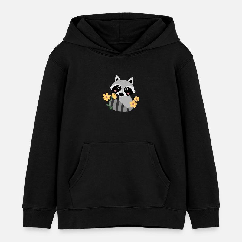 Petit raton laveur avec des fleurs - Sweat à capuche enfant bio Stanley/Stella - noir