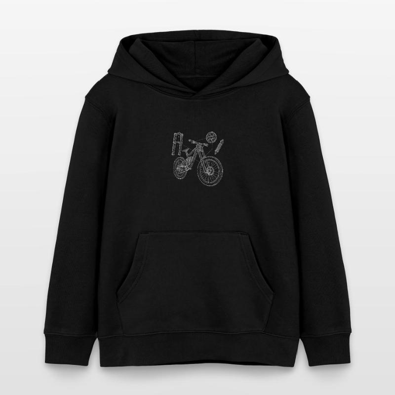 MTB Geometry Sketch: Downhill Exploded Drawing Kids Organic Hoodie by Stanley/Stella