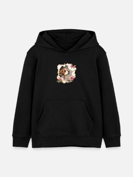 Beagle with butterfly - Kids Organic Hoodie by Stanley/Stella - black