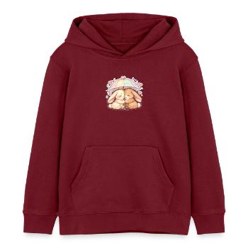 Cuddly rain rabbits under umbrella - Kids Organic Hoodie by Stanley/Stella - burgundy - Front - AI Model Kid Female (0cm)