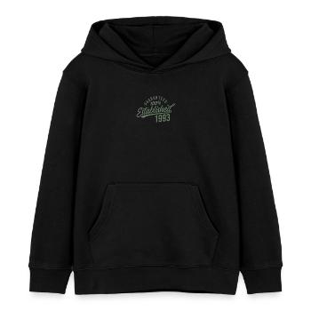 Guaranteed Established and Published in the Year - Kids Organic Hoodie by Stanley/Stella - black - Front - AI Model Kid Male (0cm)