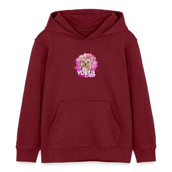 Funny Yorkie Mom - Kids Organic Hoodie by Stanley/Stella - burgundy - Front - AI Model Kid Female (0cm)