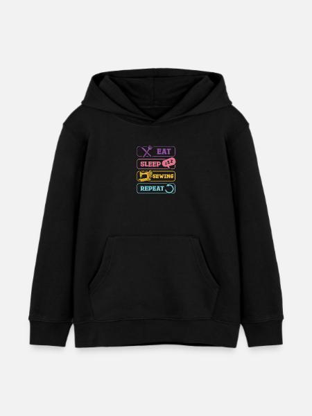 Eat Sleep Sewing Repeat Creative Sewing - Kids Organic Hoodie by Stanley/Stella - black