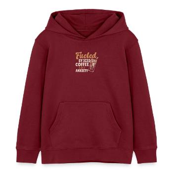 Powered by iced coffee and fear - Kids Organic Hoodie by Stanley/Stella - burgundy - Front - AI Model Kid Female (0cm)