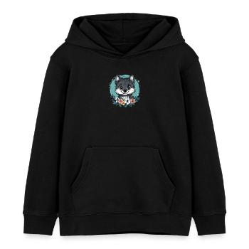 Cute wolf with flowers - Kids Organic Hoodie by Stanley/Stella - black - Front - AI Model Kid Male (0cm)