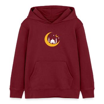 Islam Croissant Lune Mosquée Silhouette  - Sweat à capuche enfant bio Stanley/Stella - bordeaux - Devant - AI Model Kid Female (0cm)