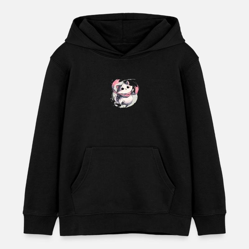 Chaton câlin avec écharpe rose - Sweat à capuche enfant bio Stanley/Stella - noir