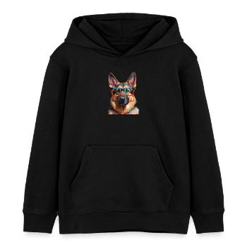 Deutscher Schäferhund mit Brille Cool Colorful - Kinder Organic Hoodie Mini Cruiser von Stanley/Stella - Schwarz - Vorne - AI Model Kid Male (0cm)