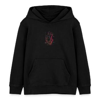 Dessin au trait du joueur de saxophone - Sweat à capuche enfant bio Stanley/Stella - noir - Devant - AI Model Kid Male (0cm)
