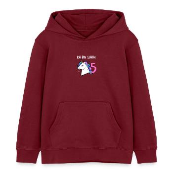 5e anniversaire J'ai déjà 5 ans Licorne - Sweat à capuche enfant bio Stanley/Stella - bordeaux - Devant - AI Model Kid Female (0cm)