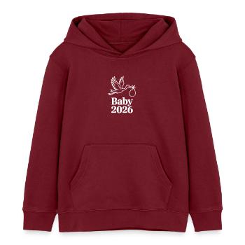 Annonce de naissance de Baby 2026 Stork - Sweat à capuche enfant bio Stanley/Stella - bordeaux - Devant - AI Model Kid Female (0cm)