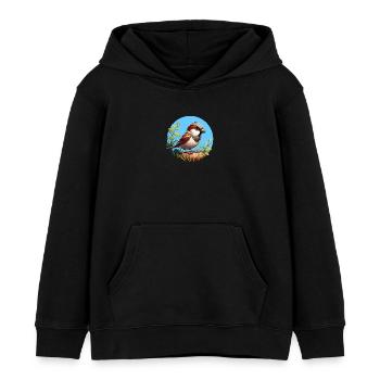 Sparrow on a branch - Kids Organic Hoodie by Stanley/Stella - black - Front - AI Model Kid Male (0cm)