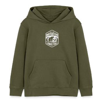 Laufshirt mit Bär – Motivation findet dich! - Kinder Organic Hoodie Mini Cruiser von Stanley/Stella - Khaki - Vorne - AI Model Kid Male (0cm)